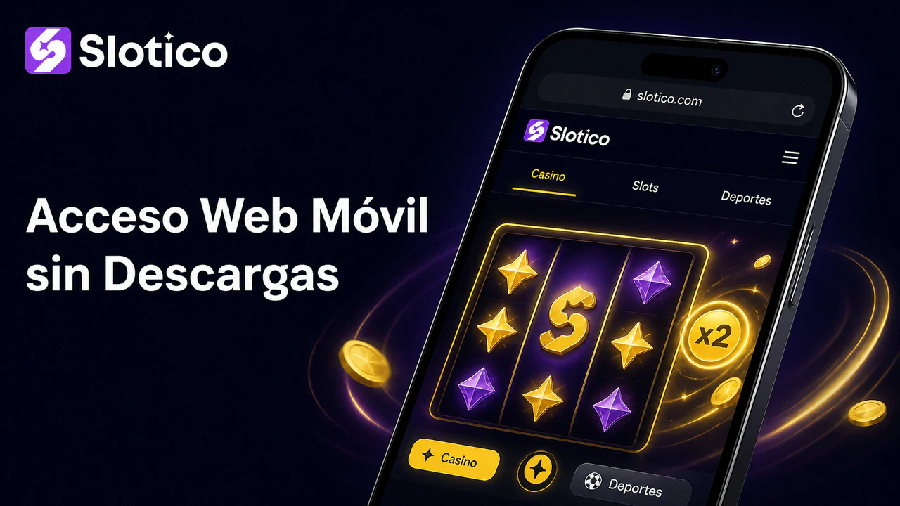 Interfaz de la versión web móvil de Slotico en pantalla de smartphone